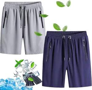 Icy Shorts - Men's Ice Silk Stretch Quick-Dry Shorts, Puliam Shorts, Quick Dry Beach Running Shorts with Zippered Pockets