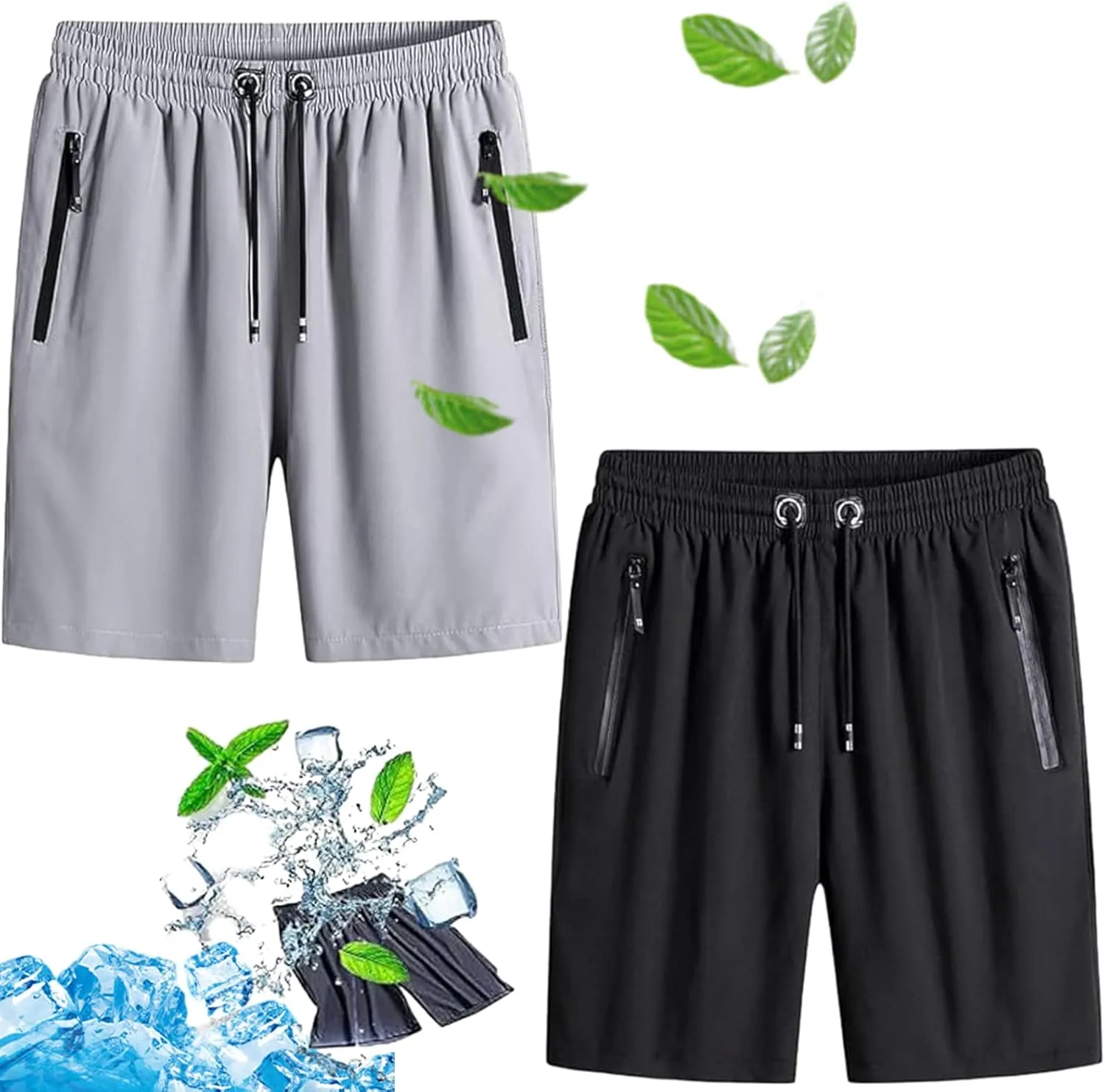 Icy Shorts - Men's Ice Silk Stretch Quick-Dry Shorts, Puliam Shorts, Quick Dry Beach Running Shorts with Zippered Pockets