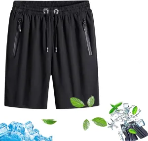 Icy Shorts - Men's Ice Silk Stretch Quick-Dry Shorts, Puliam Shorts, Quick Dry Beach Running Shorts with Zippered Pockets