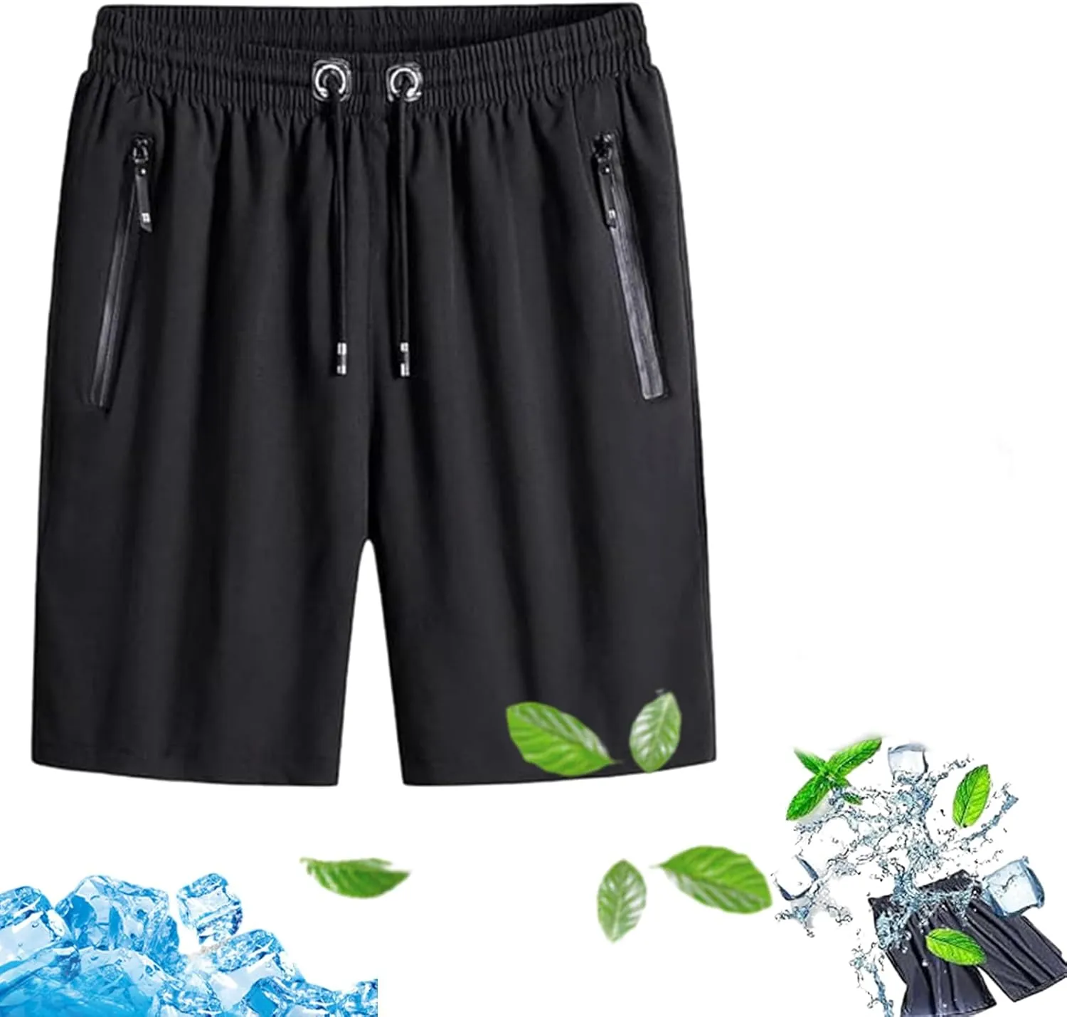 Icy Shorts - Men's Ice Silk Stretch Quick-Dry Shorts, Puliam Shorts, Quick Dry Beach Running Shorts with Zippered Pockets