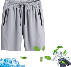 Icy Shorts - Men's Ice Silk Stretch Quick-Dry Shorts, Puliam Shorts, Quick Dry Beach Running Shorts with Zippered Pockets
