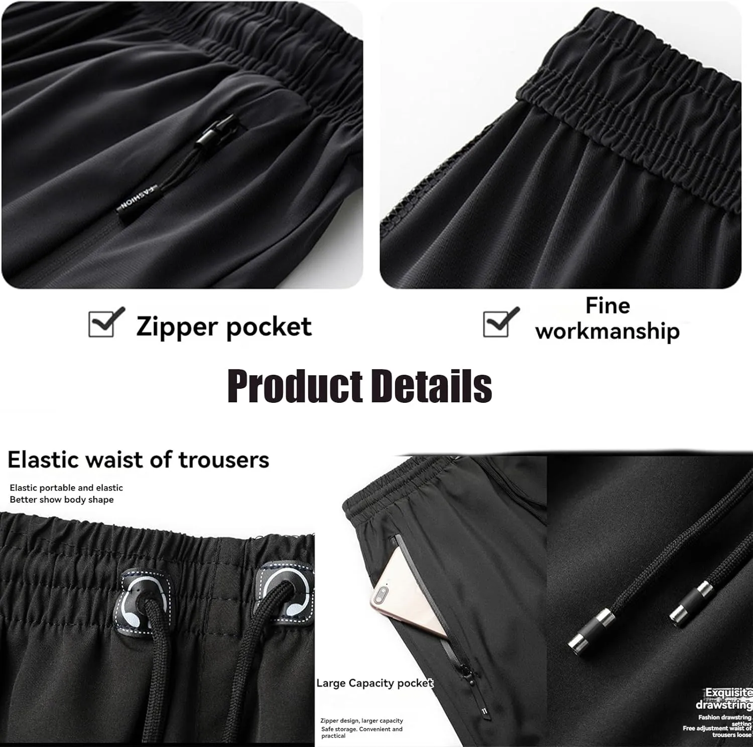 Icy Shorts - Men's Ice Silk Stretch Quick-Dry Shorts, Puliam Shorts, Quick Dry Beach Running Shorts with Zippered Pockets