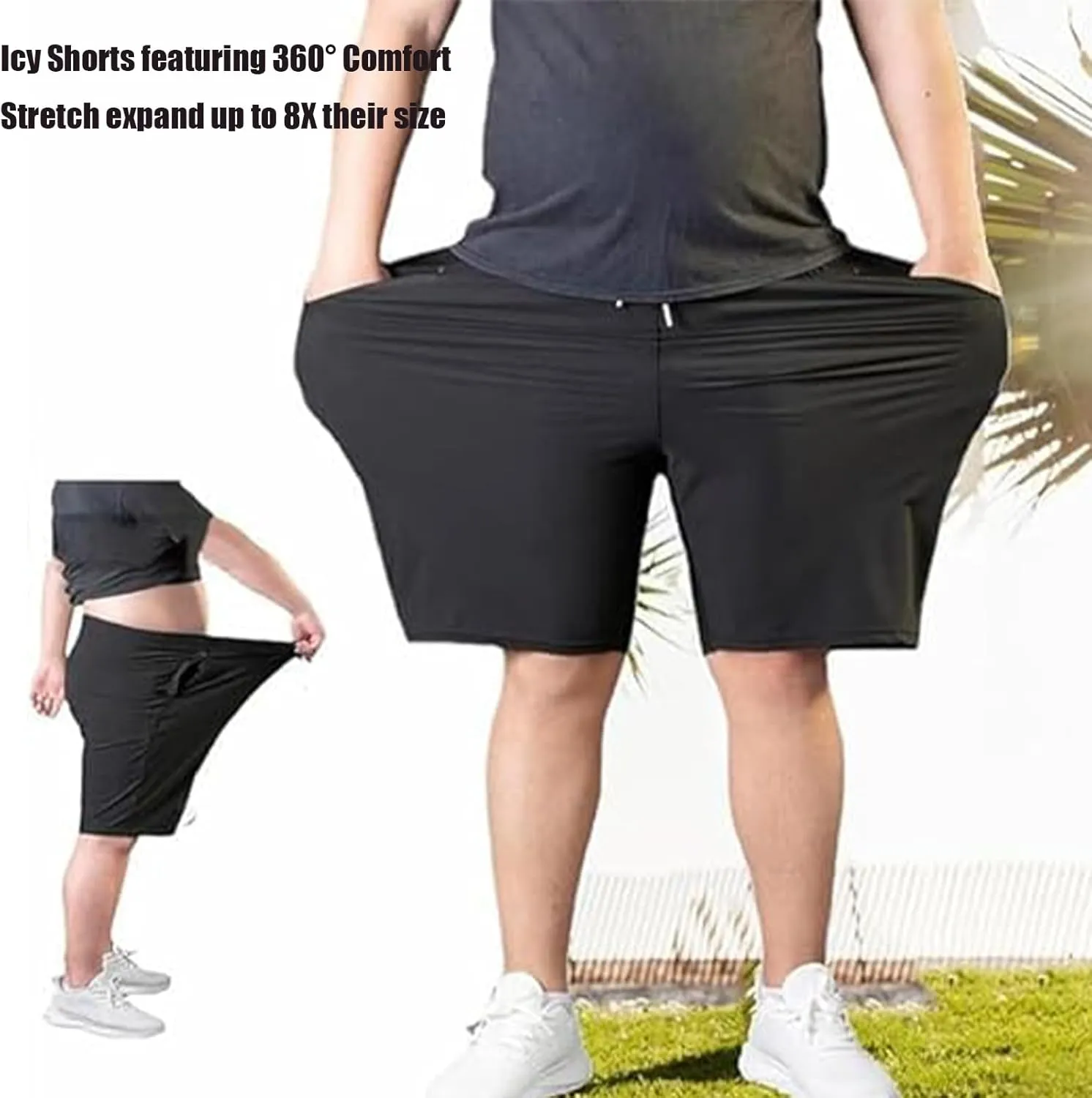 Icy Shorts - Men's Ice Silk Stretch Quick-Dry Shorts, Puliam Shorts, Quick Dry Beach Running Shorts with Zippered Pockets