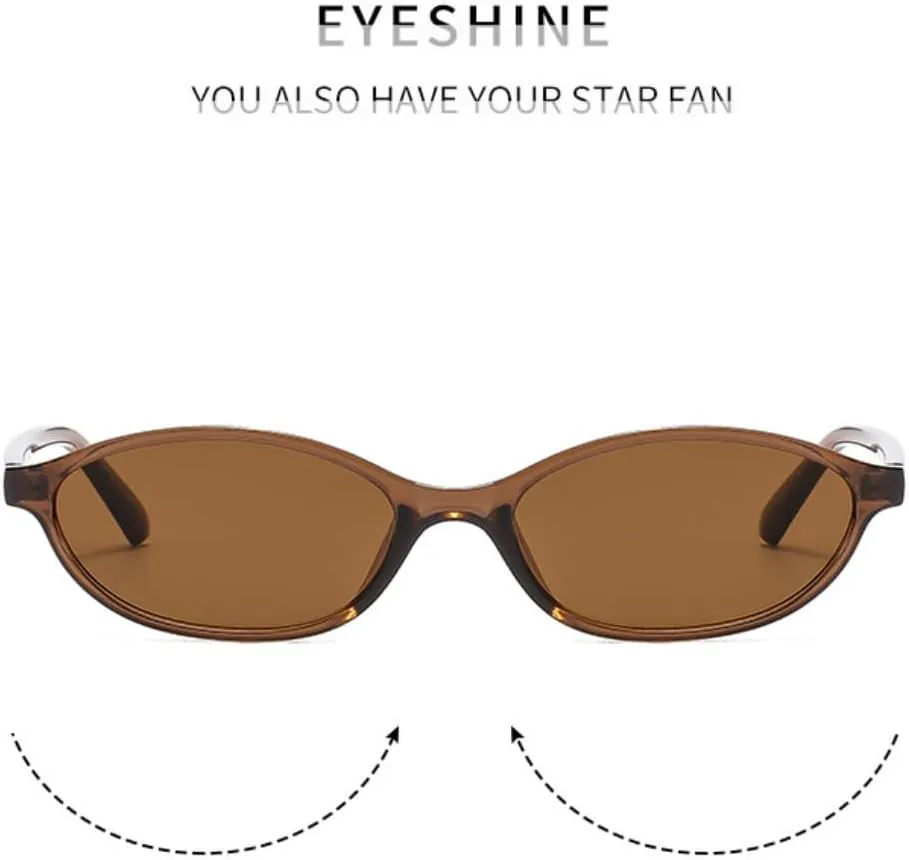 IKANOO Retro Oval Sunglasses for Women Men Chic Cat Eye 90s Style Trendy Narrow Sunnies Vintage Small Sun Glasses