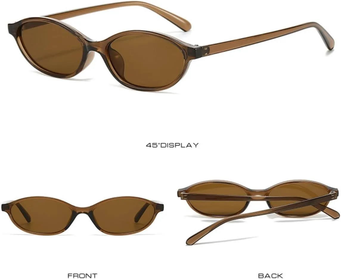 IKANOO Retro Oval Sunglasses for Women Men Chic Cat Eye 90s Style Trendy Narrow Sunnies Vintage Small Sun Glasses