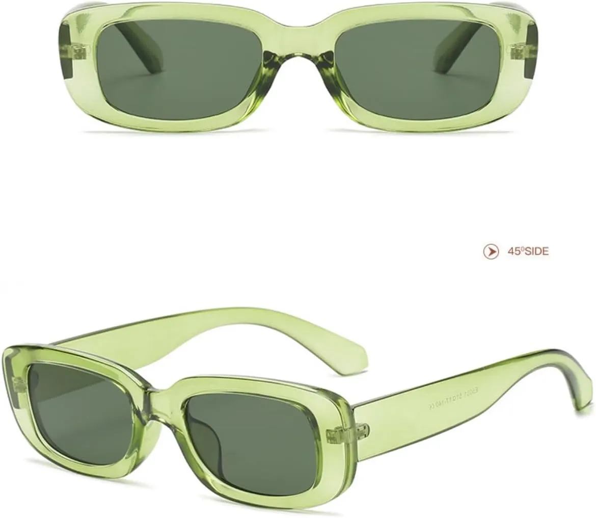 IKANOO Retro Rectangle Sunglasses for Women Men Small Square Frame Trendy Y2K 90’s Black Sunglasses