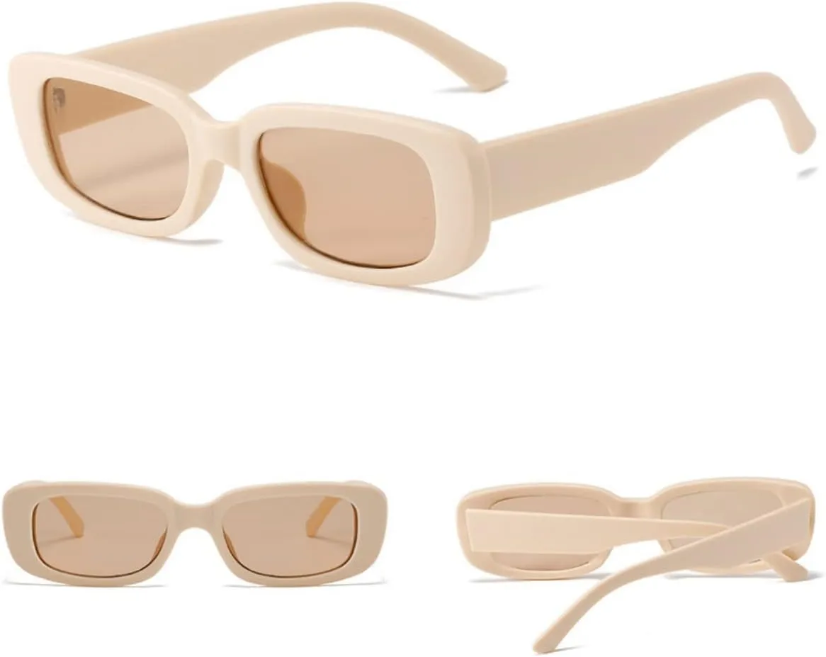 IKANOO Retro Rectangle Sunglasses for Women Men Small Square Frame Trendy Y2K 90’s Black Sunglasses