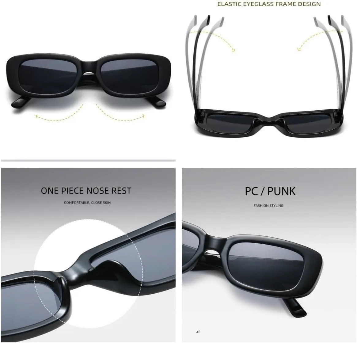 IKANOO Retro Rectangle Sunglasses for Women Men Small Square Frame Trendy Y2K 90’s Black Sunglasses