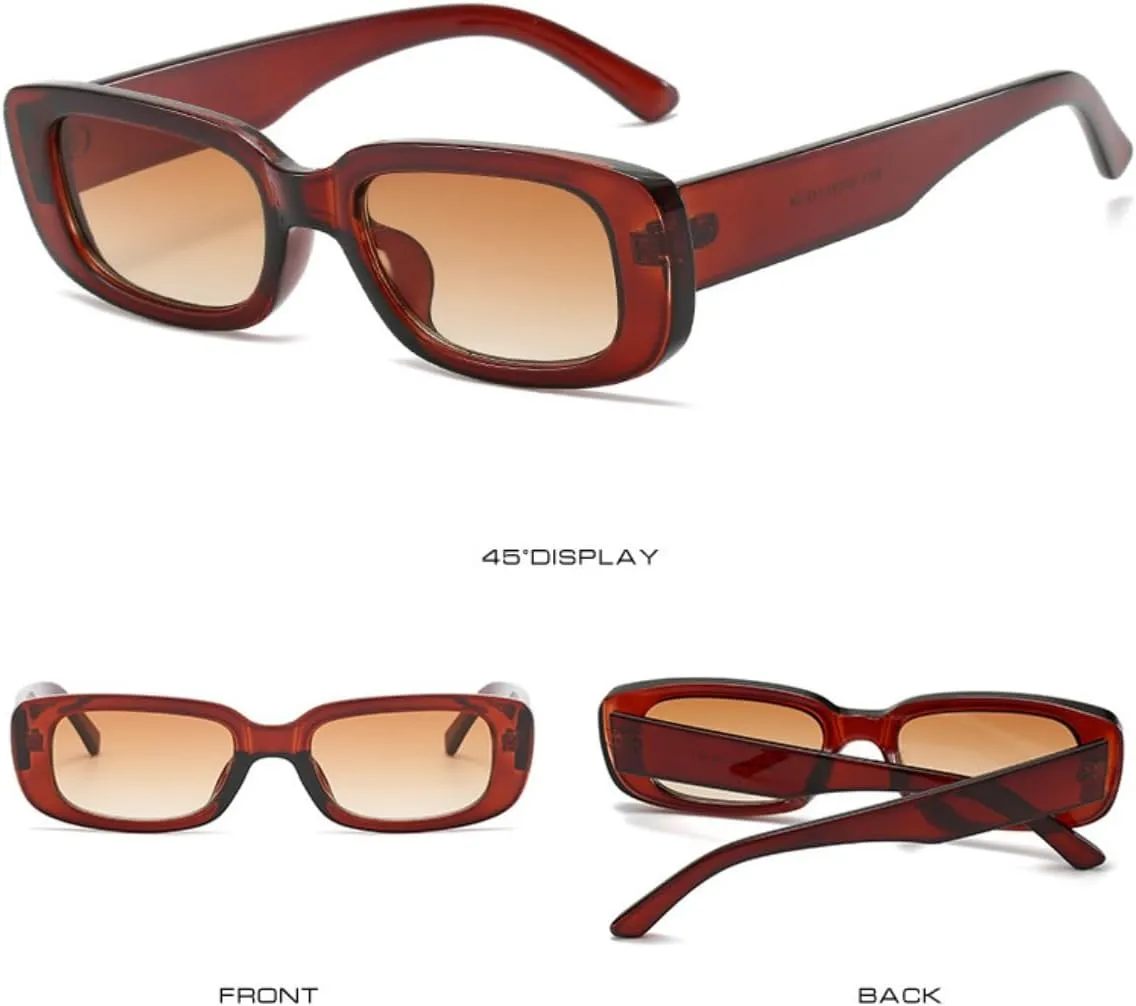 IKANOO Retro Rectangle Sunglasses for Women Men Small Square Frame Trendy Y2K 90’s Black Sunglasses