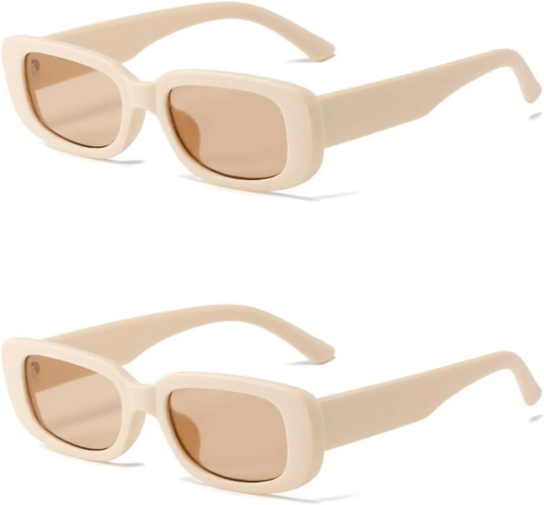 IKANOO Retro Rectangle Sunglasses for Women Men Small Square Frame Trendy Y2K 90’s Black Sunglasses