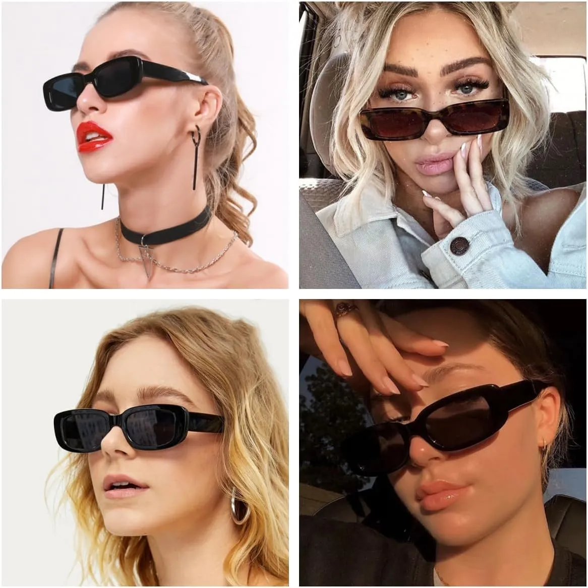 IKANOO Retro Rectangle Sunglasses for Women Men Small Square Frame Trendy Y2K 90’s Black Sunglasses