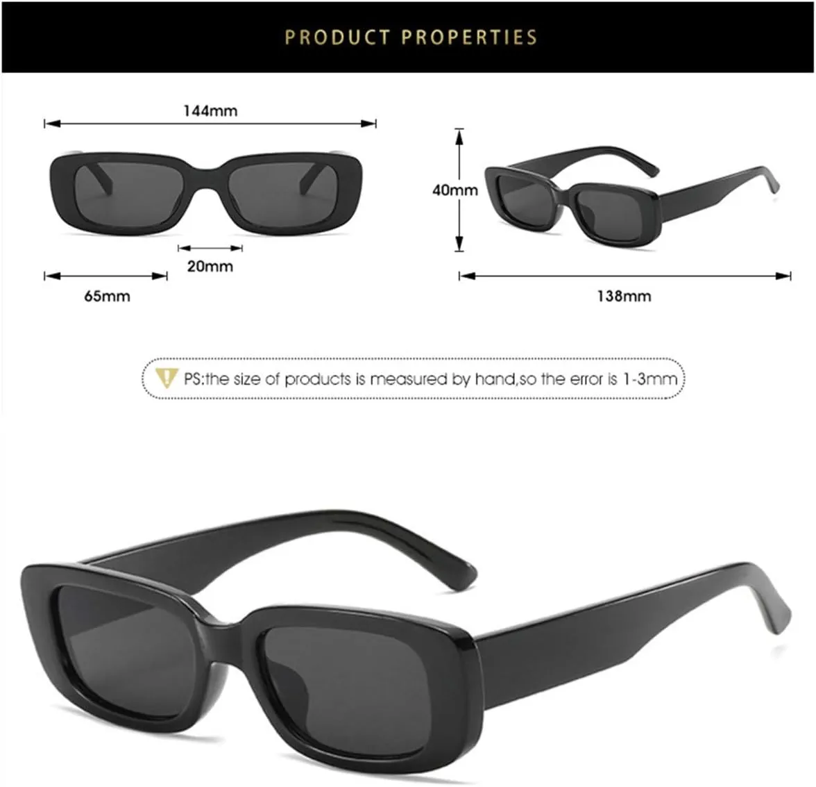 IKANOO Retro Rectangle Sunglasses for Women Men Small Square Frame Trendy Y2K 90’s Black Sunglasses