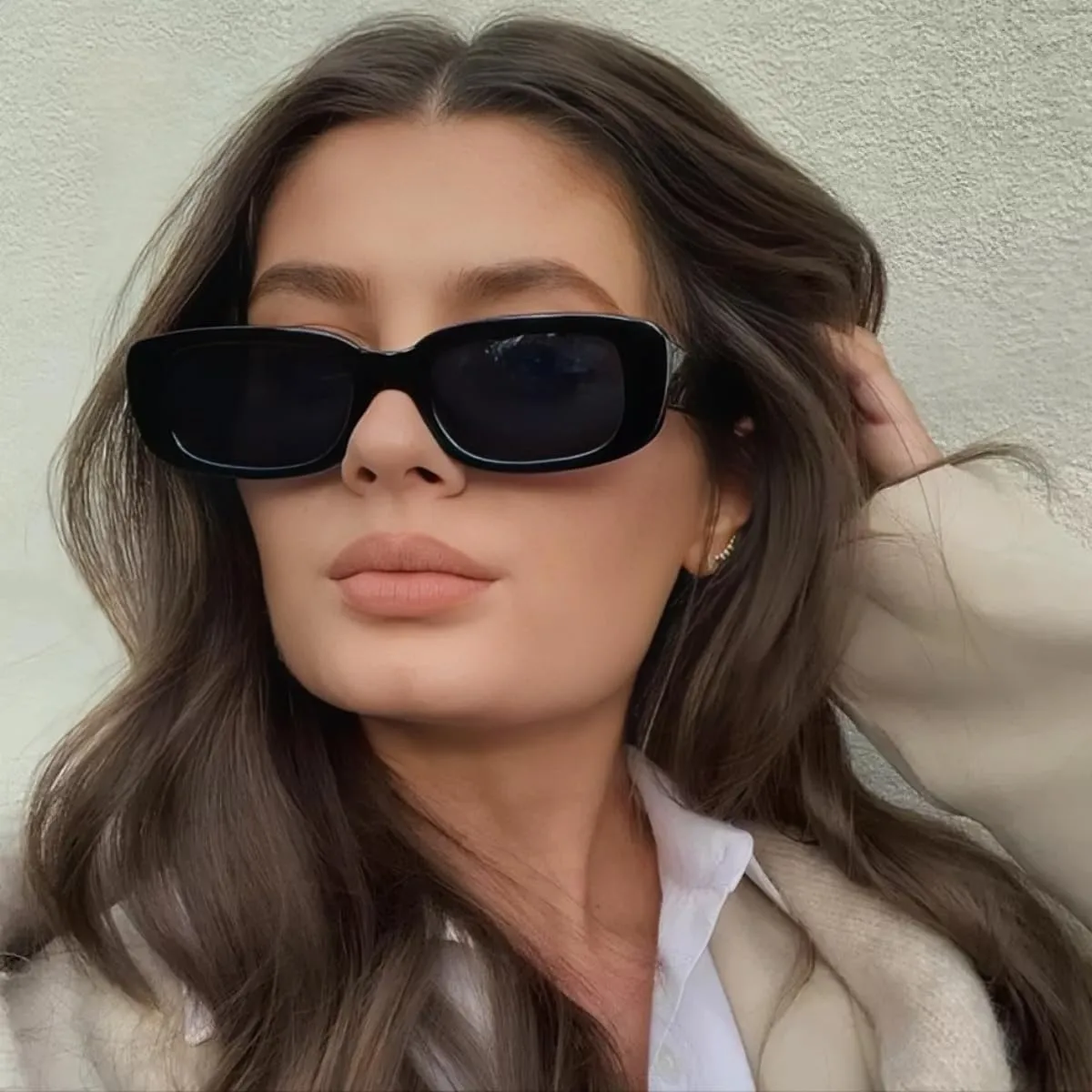 IKANOO Retro Rectangle Sunglasses for Women Men Small Square Frame Trendy Y2K 90’s Black Sunglasses