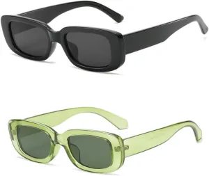 IKANOO Retro Rectangle Sunglasses for Women Men Small Square Frame Trendy Y2K 90’s Black Sunglasses