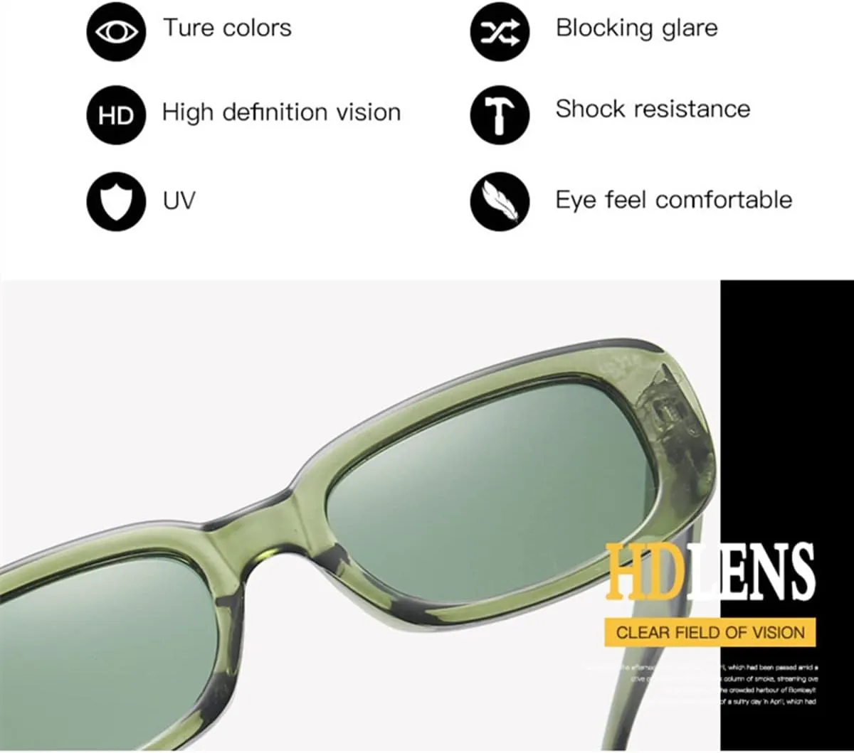 IKANOO Retro Rectangle Sunglasses for Women Men Small Square Frame Trendy Y2K 90’s Black Sunglasses
