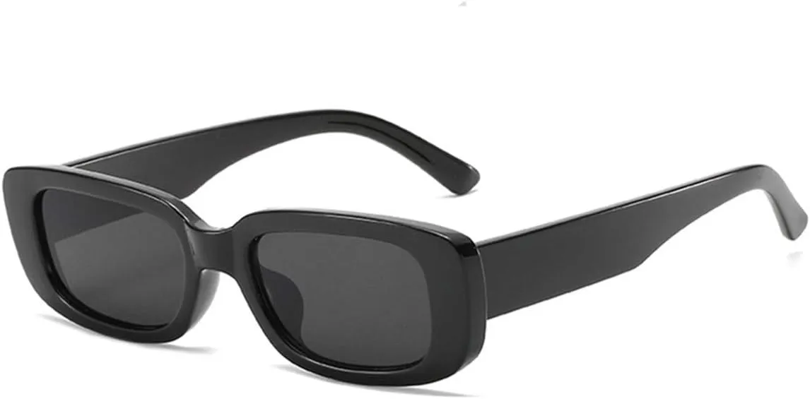 IKANOO Retro Rectangle Sunglasses for Women Men Small Square Frame Trendy Y2K 90’s Black Sunglasses