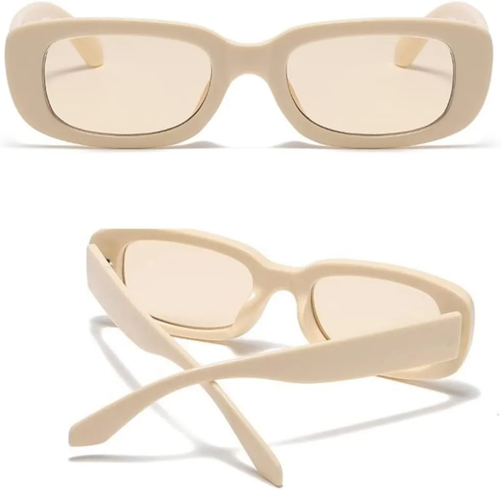 IKANOO Retro Rectangle Sunglasses for Women Men Small Square Frame Trendy Y2K 90’s Black Sunglasses