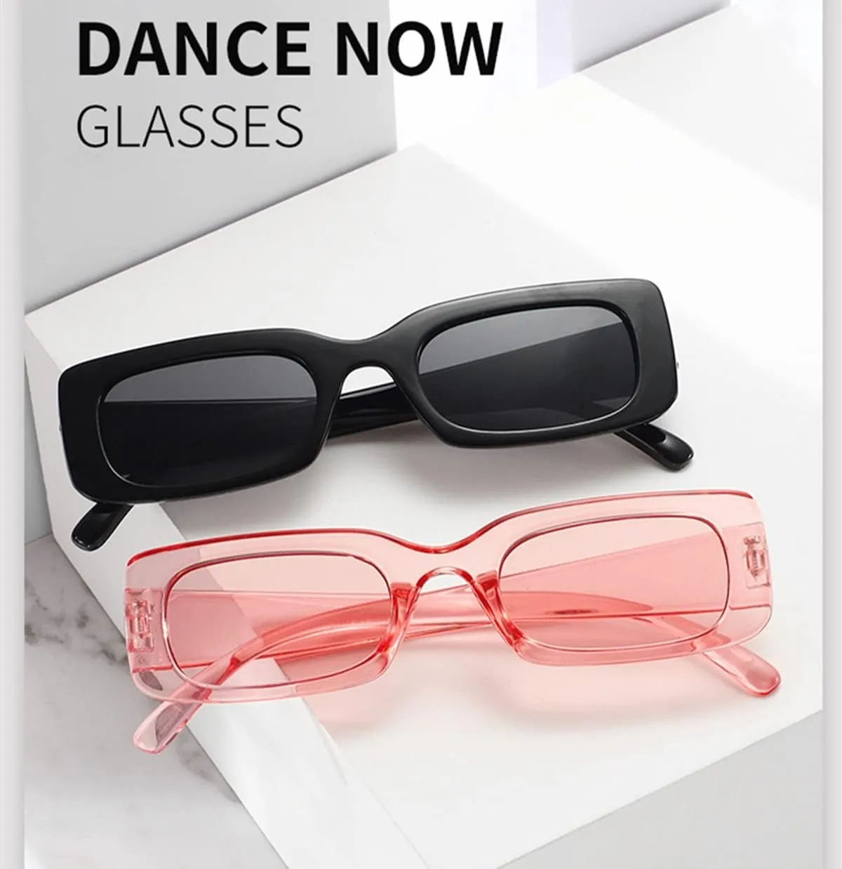 IKANOO Retro Rectangle Sunglasses for Women Men Small Square Frame Trendy Y2K 90’s Black Sunglasses