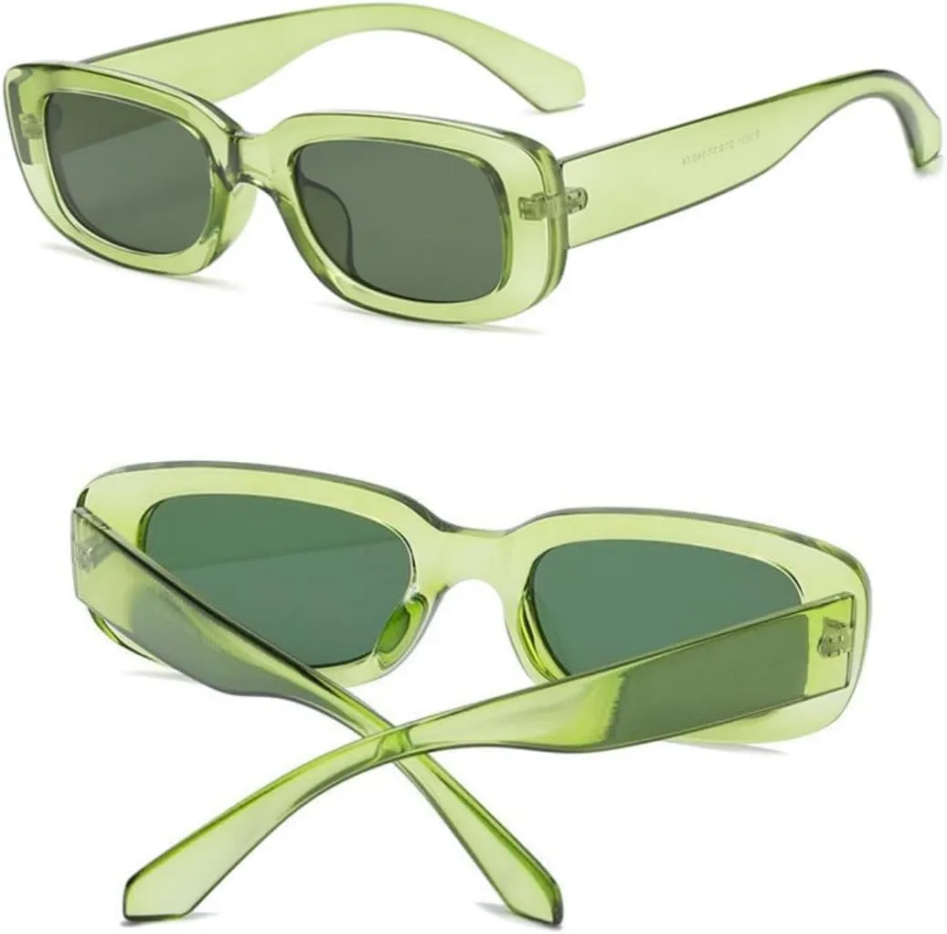 IKANOO Retro Rectangle Sunglasses for Women Men Small Square Frame Trendy Y2K 90’s Black Sunglasses