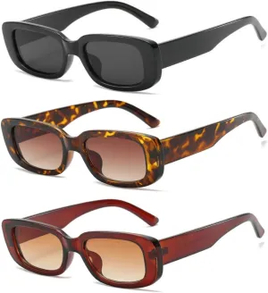 IKANOO Retro Rectangle Sunglasses for Women Men Small Square Frame Trendy Y2K 90’s Black Sunglasses