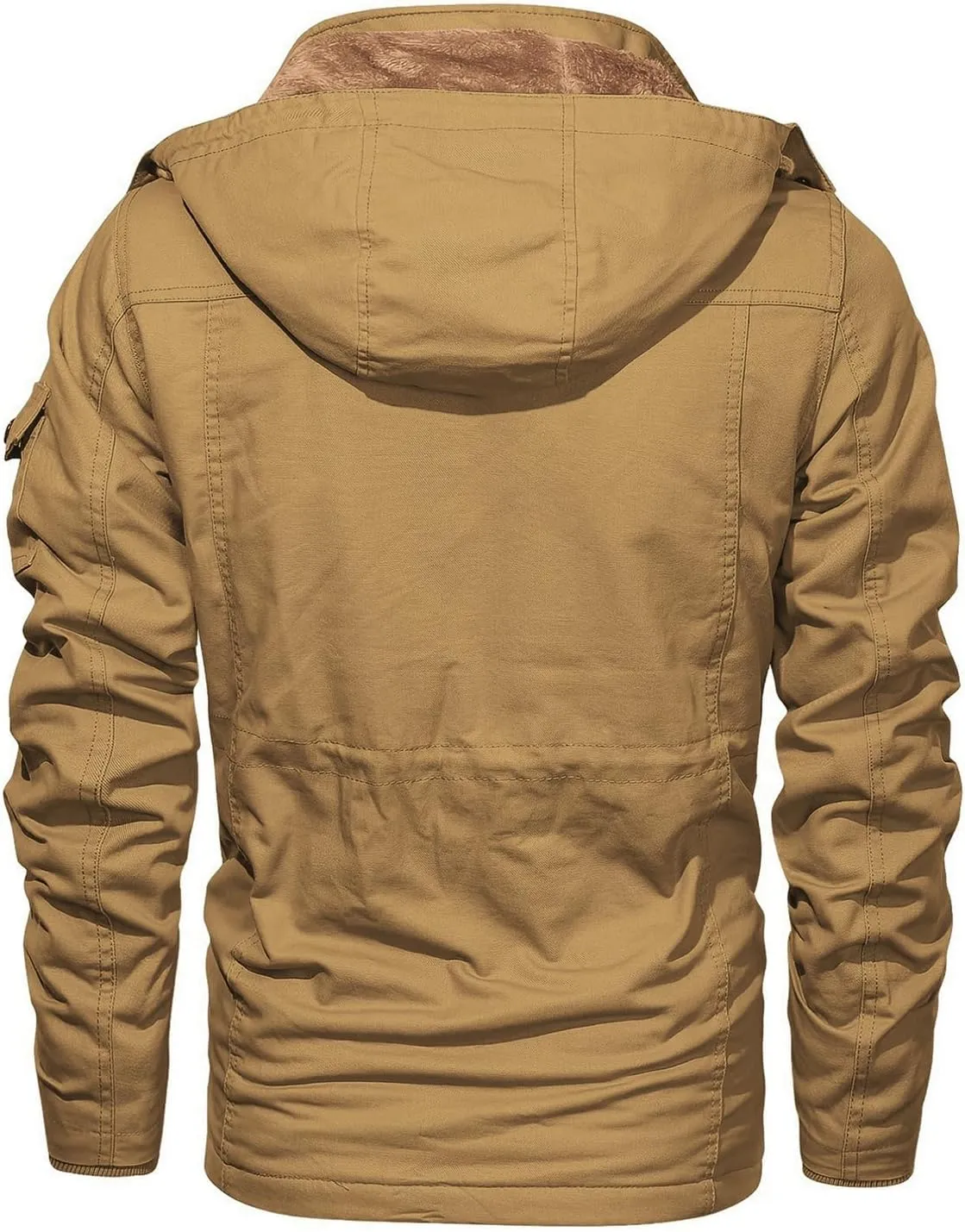 INVACHI Men's Winter Jacket Cotton Military Jackets Fleece Lined Thick Work Coats Warm Cargo Jackets with Hooded Pockets