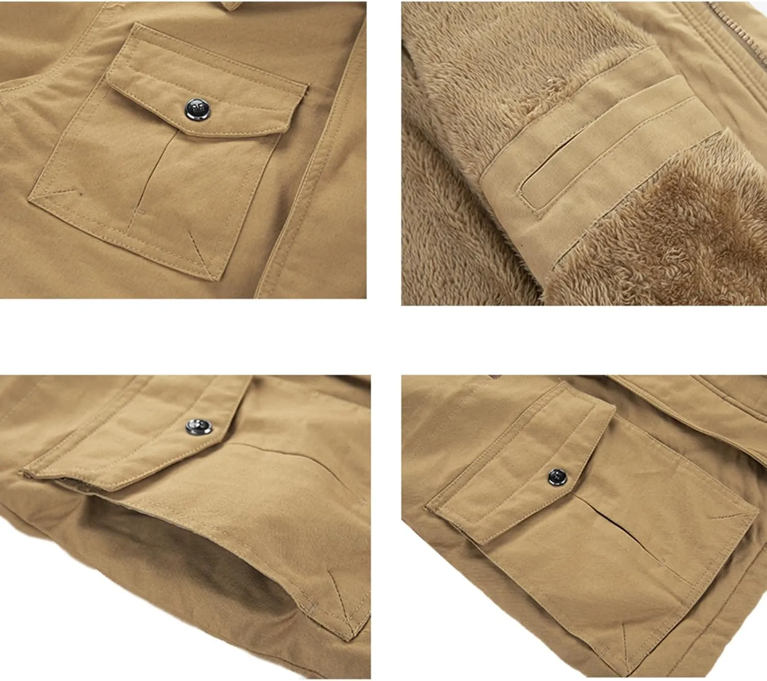 INVACHI Men's Winter Jacket Cotton Military Jackets Fleece Lined Thick Work Coats Warm Cargo Jackets with Hooded Pockets