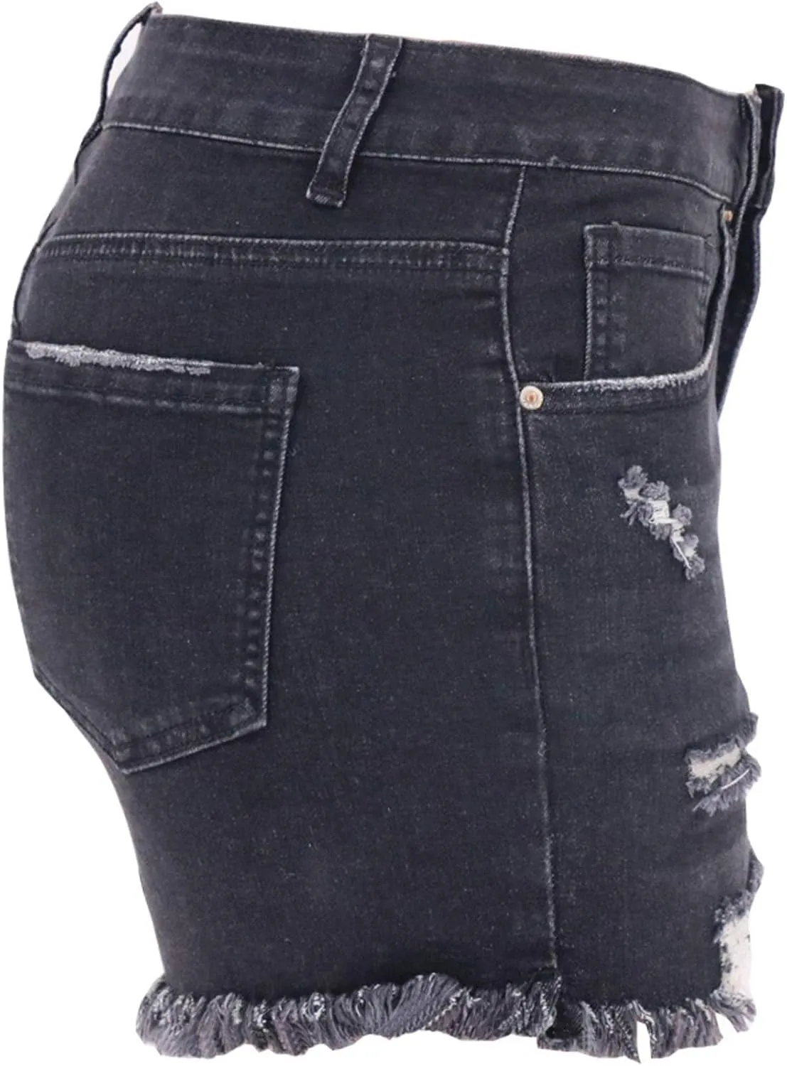 Jean Shorts Women Mid Rise Ripped Jean Shorts Stretchy Retro Denim Shorts Folded Hem Hot Short