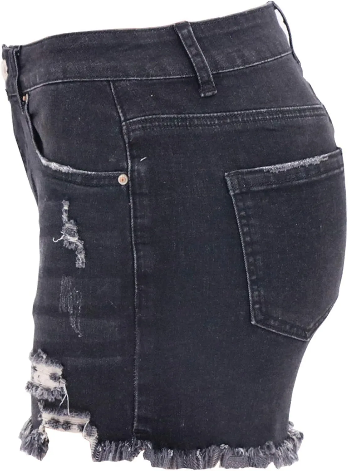 Jean Shorts Women Mid Rise Ripped Jean Shorts Stretchy Retro Denim Shorts Folded Hem Hot Short