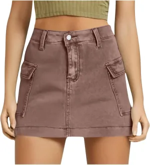 Jean Skirts for Women Denim Distressed High Waisted Stretchy Mini Skirt Solid Color Short Jeans Bottoms with Pockets