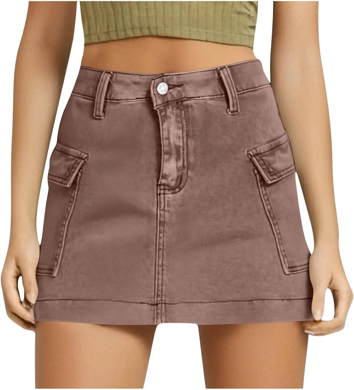 Jean Skirts for Women Denim Distressed High Waisted Stretchy Mini Skirt Solid Color Short Jeans Bottoms with Pockets