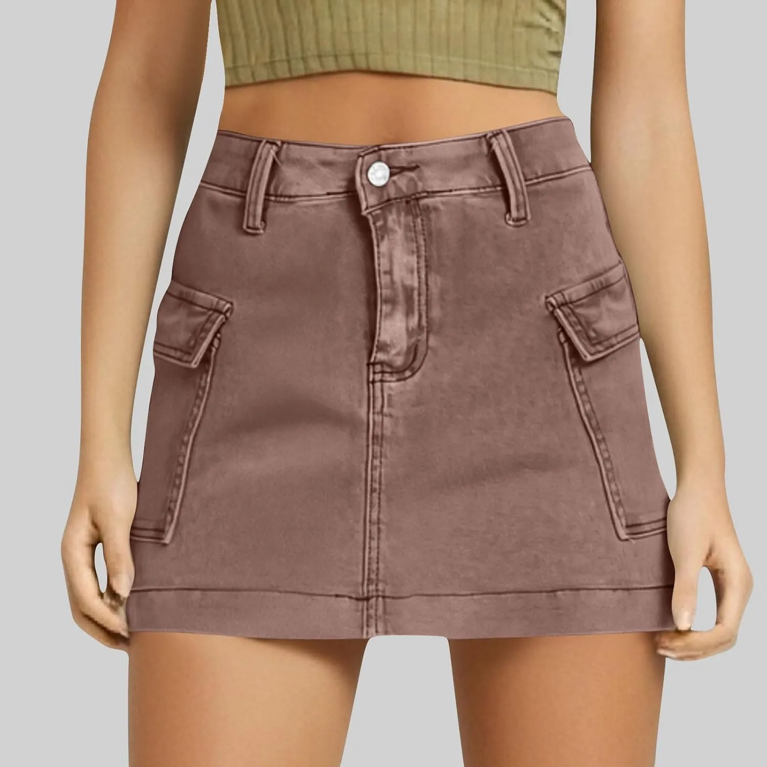 Jean Skirts for Women Denim Distressed High Waisted Stretchy Mini Skirt Solid Color Short Jeans Bottoms with Pockets