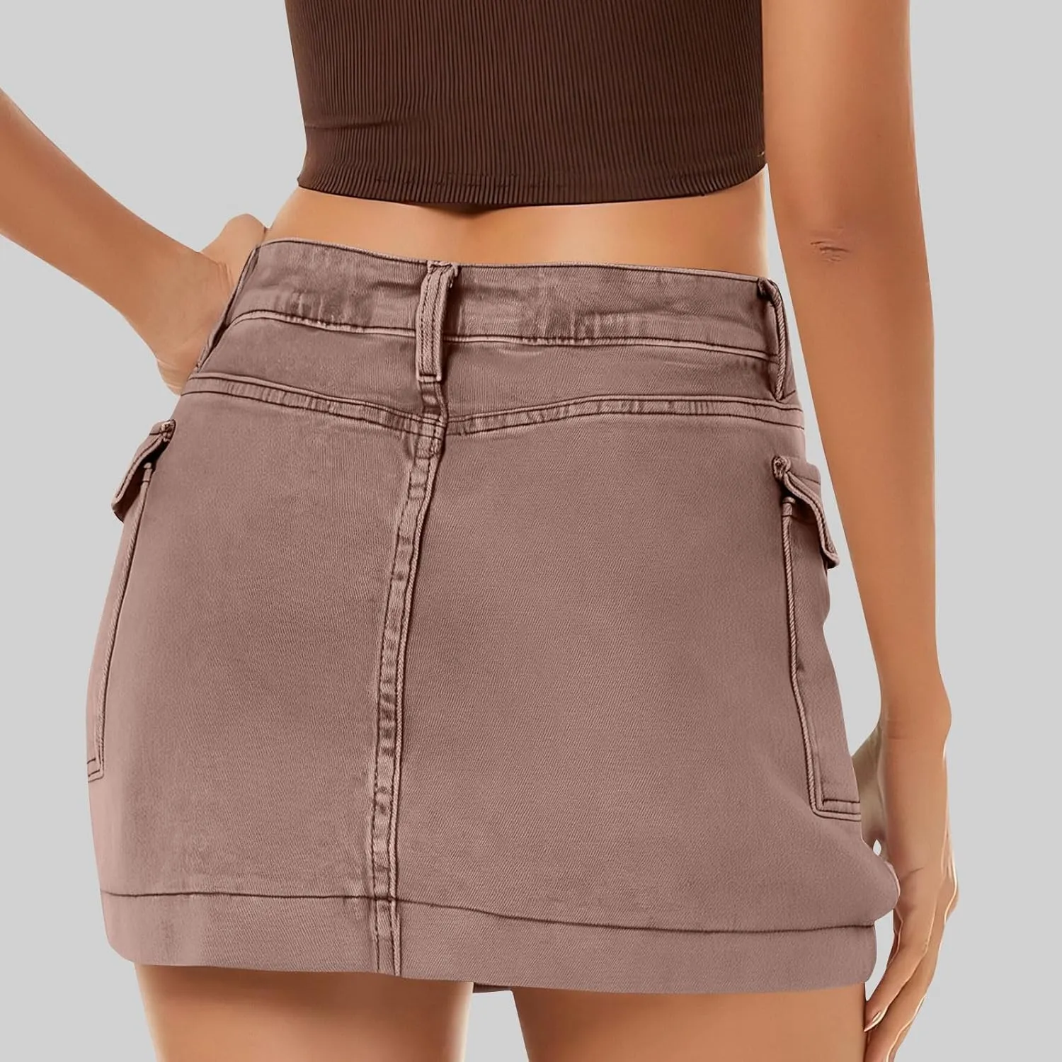 Jean Skirts for Women Denim Distressed High Waisted Stretchy Mini Skirt Solid Color Short Jeans Bottoms with Pockets