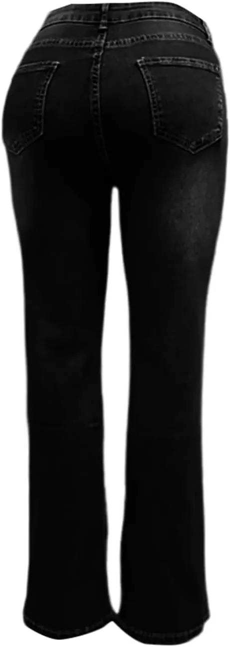 Jeans for Women Stretchy Bell Bottom High Waisted Jeans Slim Fit Flare Wide Leg Jeans Tummy Control with Pockets