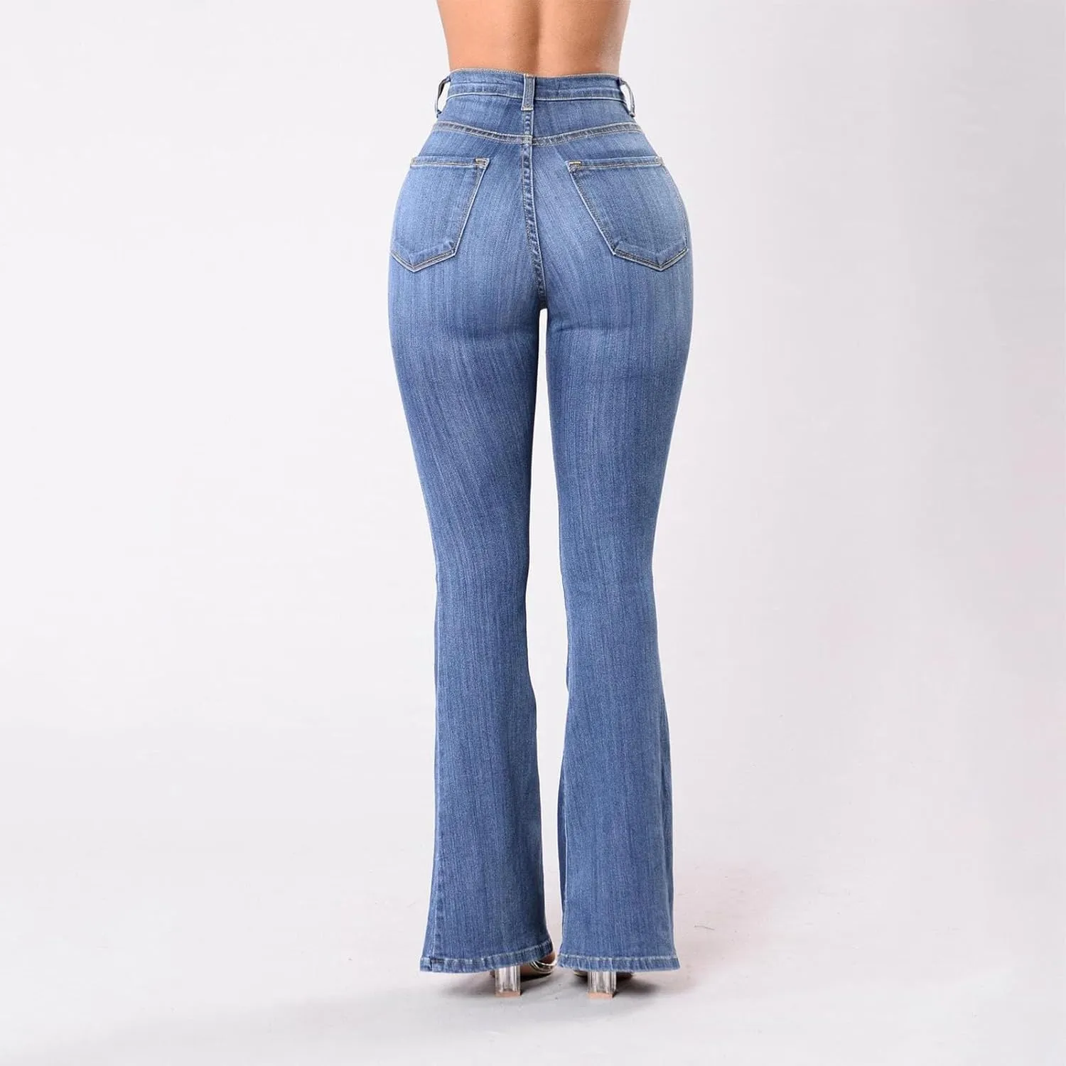 Jeans for Women Stretchy Bell Bottom High Waisted Jeans Slim Fit Flare Wide Leg Jeans Tummy Control with Pockets