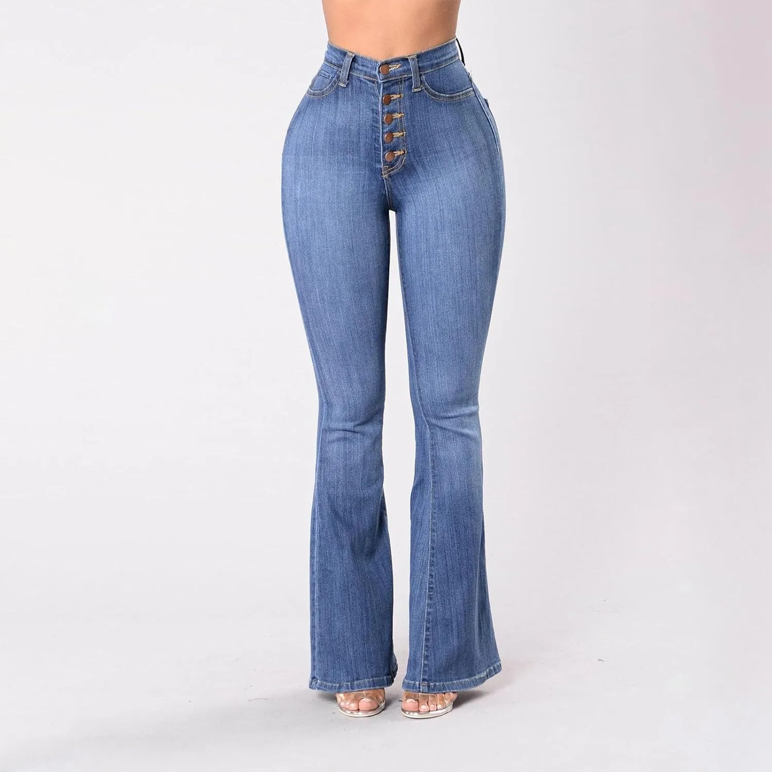 Jeans for Women Stretchy Bell Bottom High Waisted Jeans Slim Fit Flare Wide Leg Jeans Tummy Control with Pockets