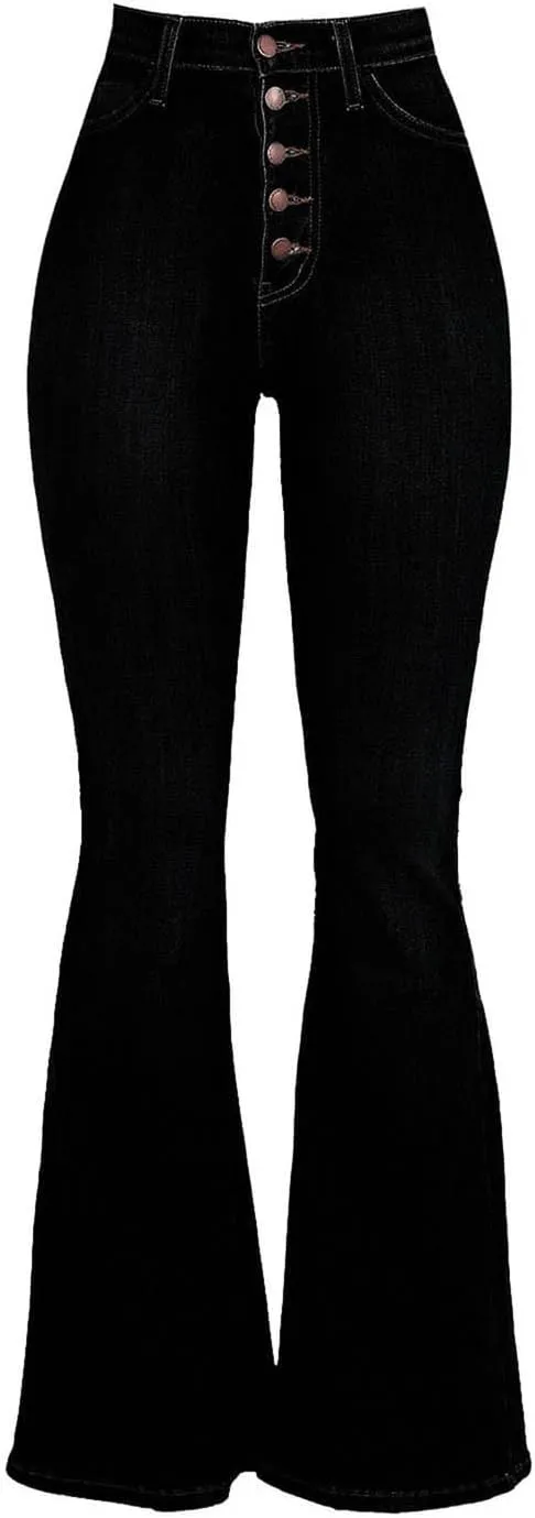 Jeans for Women Stretchy Bell Bottom High Waisted Jeans Slim Fit Flare Wide Leg Jeans Tummy Control with Pockets