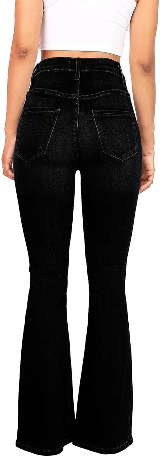 Jeans for Women Stretchy Bell Bottom High Waisted Jeans Slim Fit Flare Wide Leg Jeans Tummy Control with Pockets