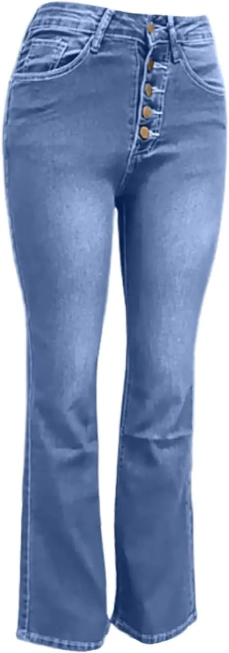 Jeans for Women Stretchy Bell Bottom High Waisted Jeans Slim Fit Flare Wide Leg Jeans Tummy Control with Pockets