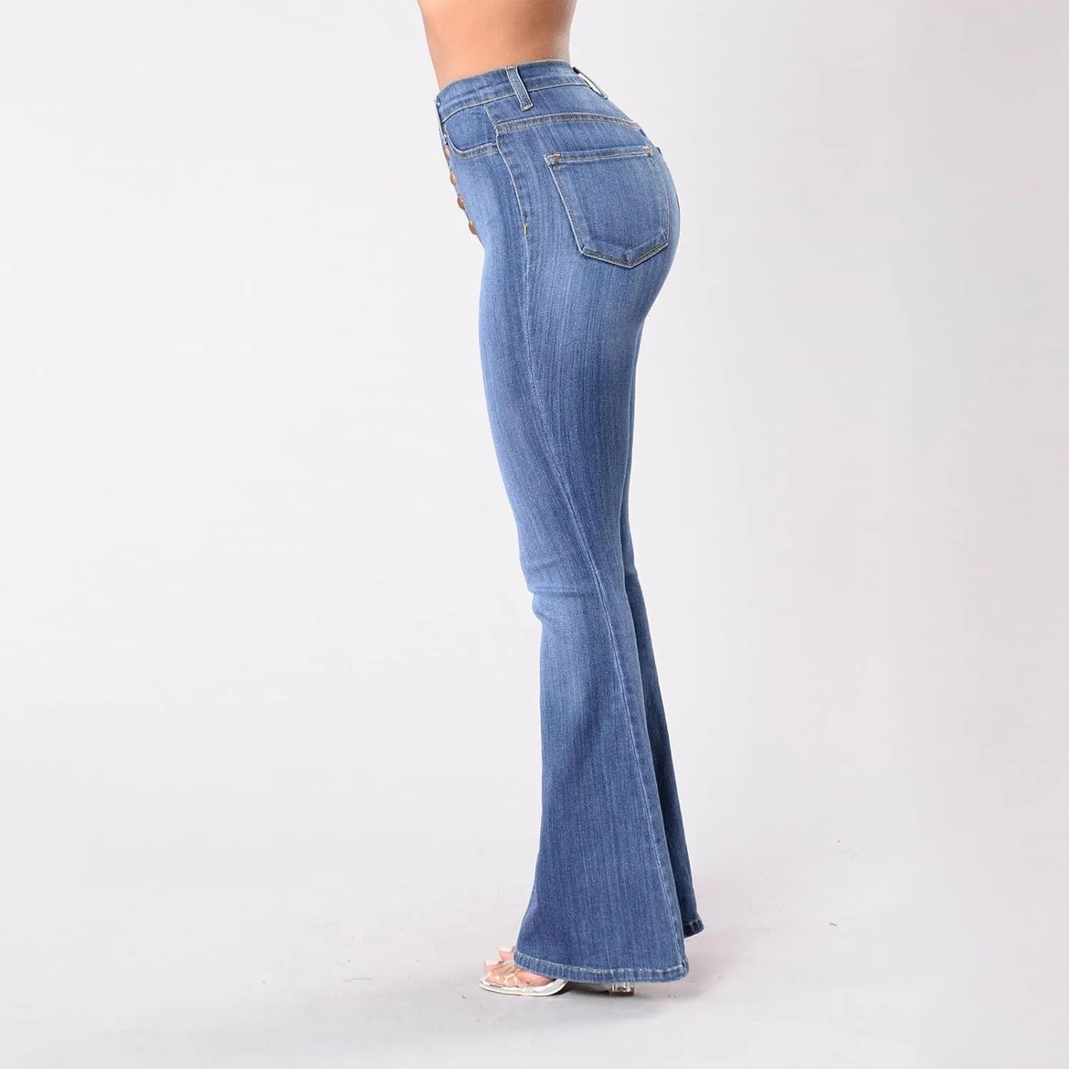 Jeans for Women Stretchy Bell Bottom High Waisted Jeans Slim Fit Flare Wide Leg Jeans Tummy Control with Pockets