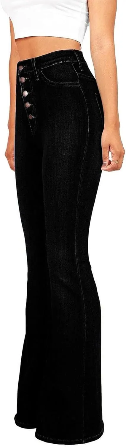 Jeans for Women Stretchy Bell Bottom High Waisted Jeans Slim Fit Flare Wide Leg Jeans Tummy Control with Pockets