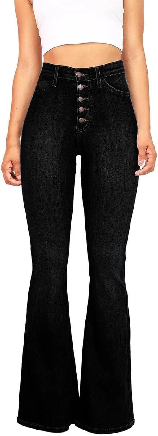 Jeans for Women Stretchy Bell Bottom High Waisted Jeans Slim Fit Flare Wide Leg Jeans Tummy Control with Pockets