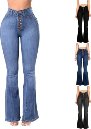 Jeans for Women Stretchy Bell Bottom High Waisted Jeans Slim Fit Flare Wide Leg Jeans Tummy Control with Pockets