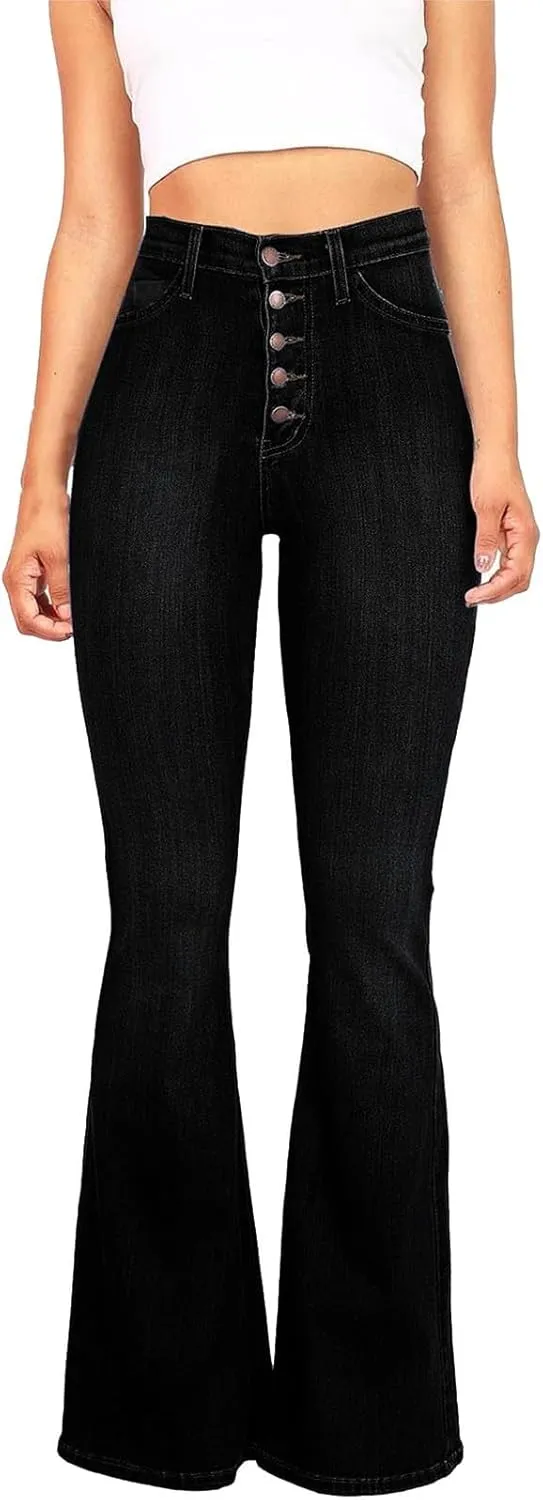 Jeans for Women Stretchy Bell Bottom High Waisted Jeans Slim Fit Flare Wide Leg Jeans Tummy Control with Pockets