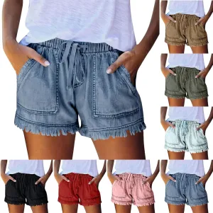 Jeans Shorts for Women Lightweight Drawstring High Waisted Denim Shorts Casual Summer Lounge Shorts with Pockets