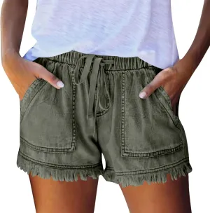Jeans Shorts for Women Lightweight Drawstring High Waisted Denim Shorts Casual Summer Lounge Shorts with Pockets