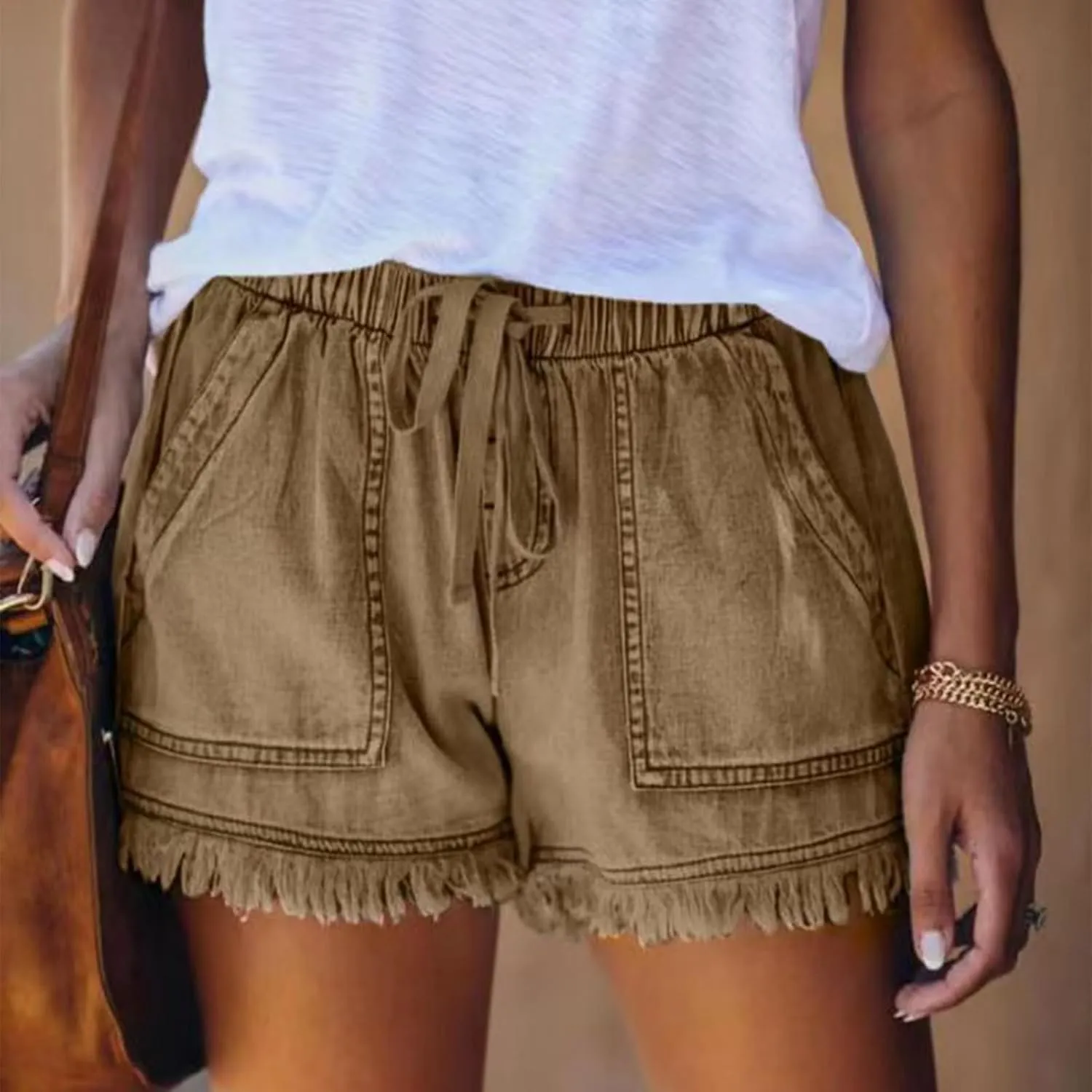 Jeans Shorts for Women Lightweight Drawstring High Waisted Denim Shorts Casual Summer Lounge Shorts with Pockets