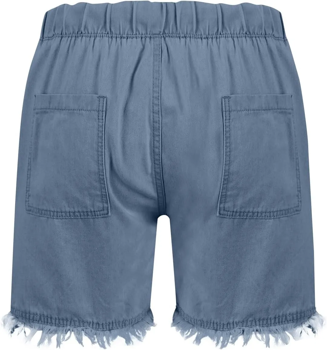 Jeans Shorts for Women Lightweight Drawstring High Waisted Denim Shorts Casual Summer Lounge Shorts with Pockets