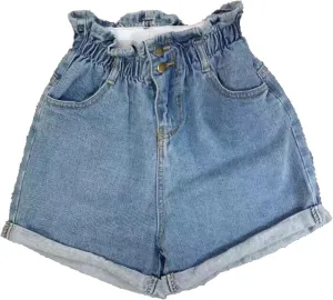 JEKE-DG Women's High Waisted Denim Shorts Rolled Blue Jean Shorts Casual Hemming Denim Jean Shorts with Pockets