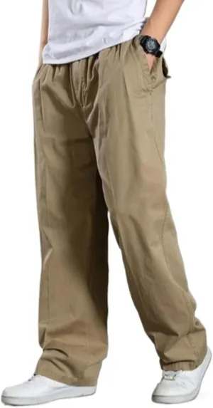 JEShifangjiusu Men's Relaxed Fit Elastic Waist Straight-Leg Chino Pant Casual Cotton Pants Loose Comfy Trousers