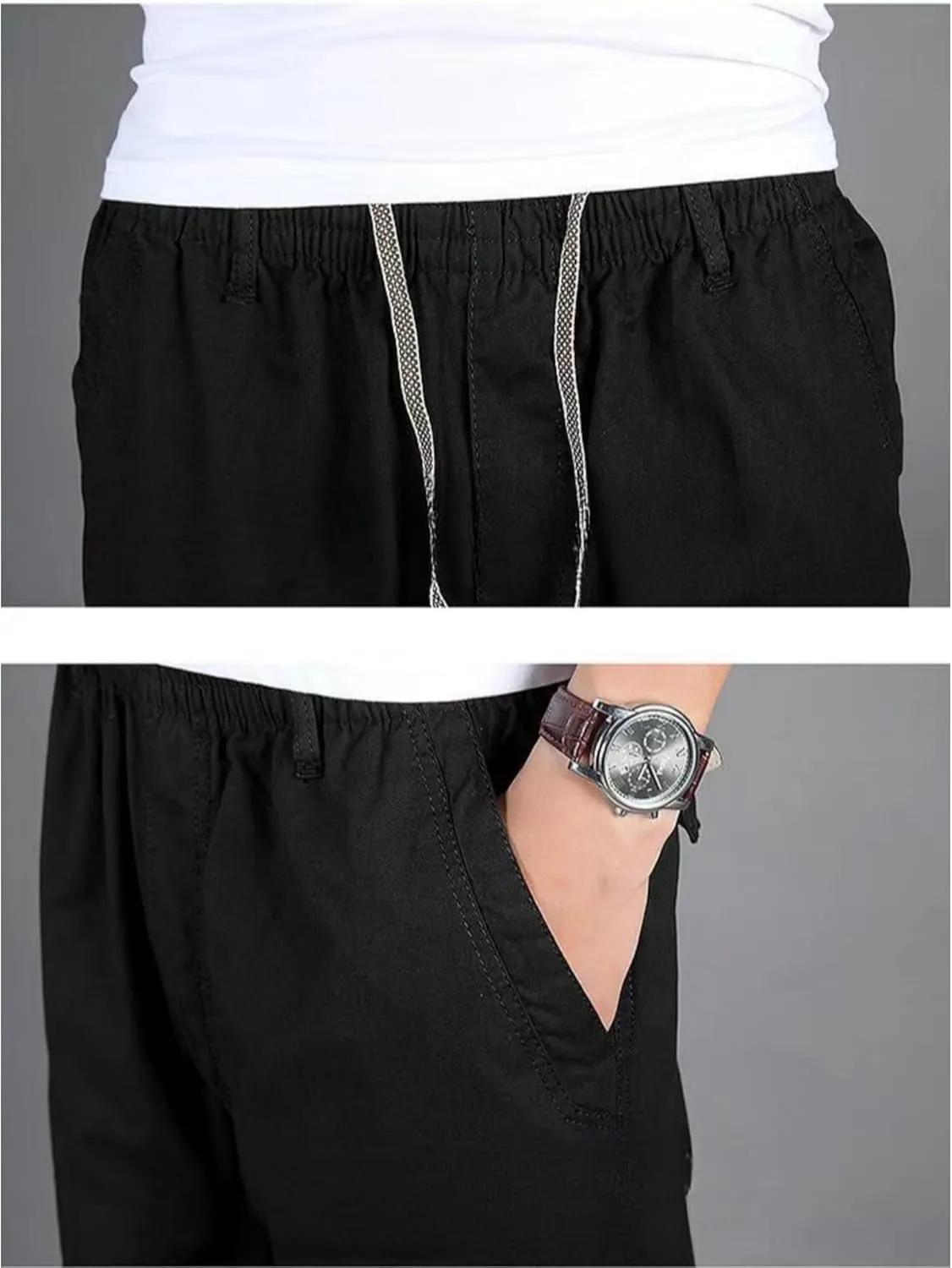 JEShifangjiusu Men's Relaxed Fit Elastic Waist Straight-Leg Chino Pant Casual Cotton Pants Loose Comfy Trousers